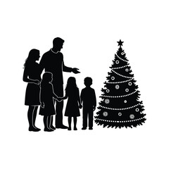 Family celebrating christmas together silhouette vector   holiday season joyful illustration isolated on white background, Vector