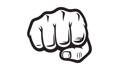 Black and white illustration of a clenched fist punching forward