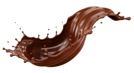 A dynamic swirling splash of rich liquid chocolate captured in motion isolated on transparent background