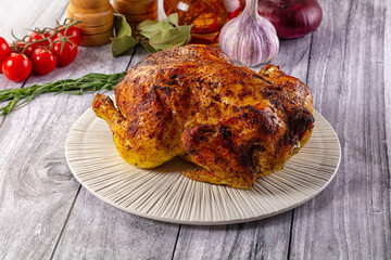 Hot tasty grilled whole chicken