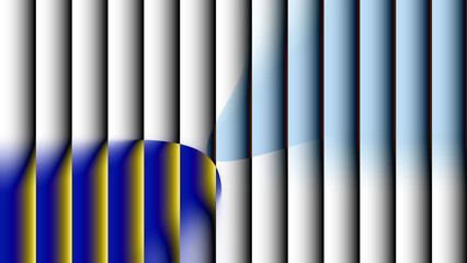 Abstract blue and yellow gradient waves merging with white vertical lines in a minimal digital composition