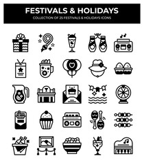 25 Festival & Holiday Icons Collection. Vector Graphics for Party Celebrations