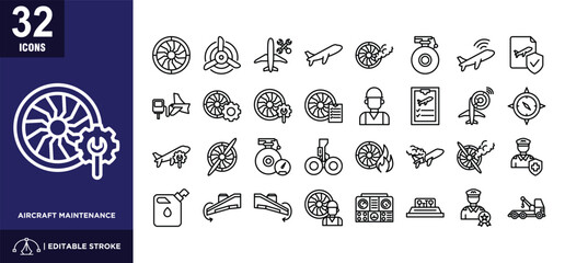 Aircraft Maintenance line icon set