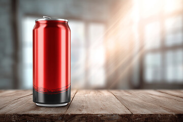 Delicious realistic energy drink can with glossy surface on clean white backdrop beverage photo