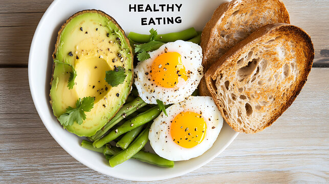 A balanced, healthy breakfast featuring avocado, eggs, green beans and toast. A tasty and nourishing way to start the day with fresh, wholesome foods. #HealthyEating #BalancedDiet