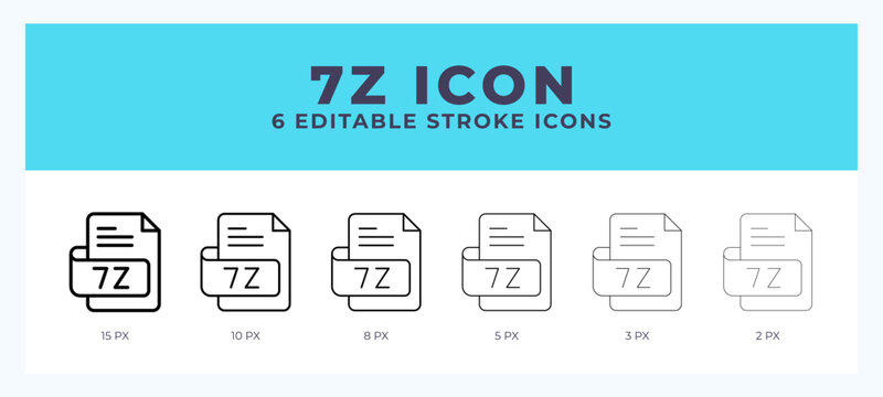 7z file editable line icon. Vector illustration with different stroke.