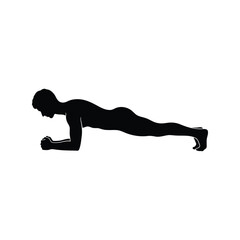 Man doing plank exercise silhouette for core strength training and fitness workout icon isolated on white background, Vector