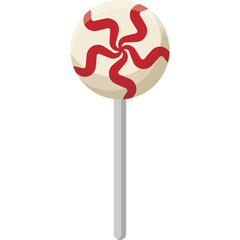 Peppermint Swirl Lollipop on a Stick Creamy White and Red Festive Treat on Transparent Background