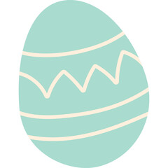 Pale Teal Easter Egg Decorated with Cream Colored Stripes and Zigzag Pattern on a Transparent Background