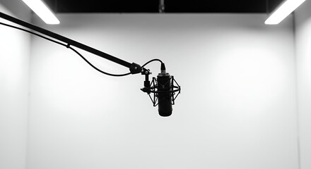 Close-up of recording equipment in a soundproof studio, black and white image