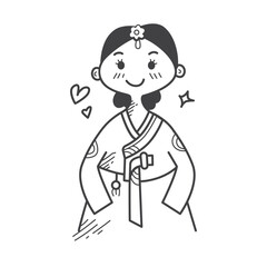 Icon of Woman Wearing Hanbok. Vector Illustration