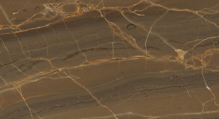 Close-up of richly textured brown and gold marble, showing natural veining and patterns