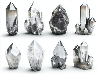 Sparkling Crystals: A mesmerizing array of radiant crystals, each with a unique shape and intricate internal structure, glimmers, capturing the eye.