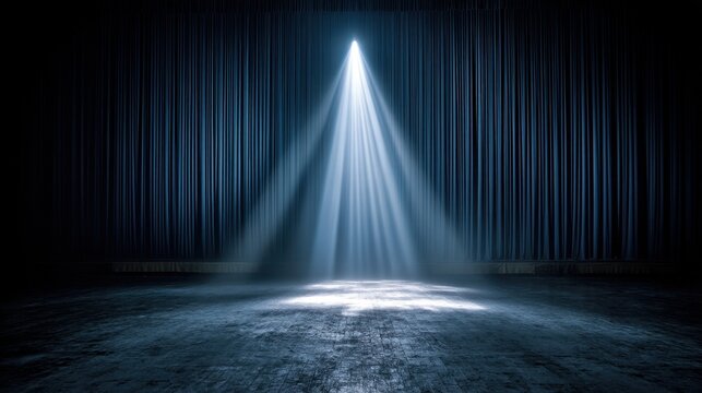 Spotlight on Empty Stage with Dark Curtains and Light Beam Effect