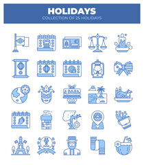 Collection of 25 Holidays. Icons of Festive Traditions and Celebrations