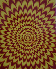 Abstract hypnotic spiral pattern in yellow and red tones creating an optical illusion effect. The radiating design forms concentric waves that draw the viewer’s eye to the center.