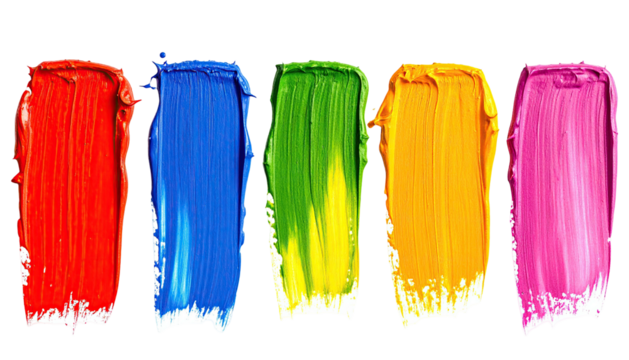 Five colorful, thick paint strokes isolated against black