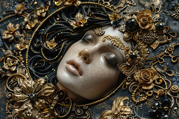 Abstract composition with concept of Virgo zodiac sign symbol, abstract vivid composition consists of fictional unreal fantastic vision on background