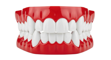 Obraz premium Realistic 3d rendering of a full set of white human teeth with bright red gums isolated on transparent background