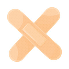 Two Light Brown Adhesive Bandages Crossed Together On A White Background For First Aid And Medical Care In A Healthcare Setting