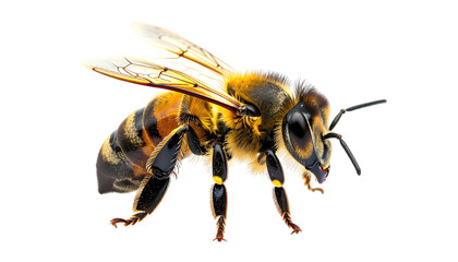 Detailed close-up of a honeybee with transparent wings