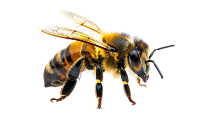 Detailed close-up of a honeybee with transparent wings
