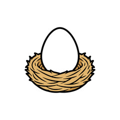 Obraz premium Nest with egg in a simple, minimal illustration style 