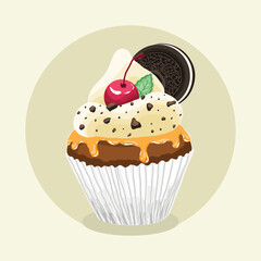 cookies and cream cherry cupcakes vector isolated background