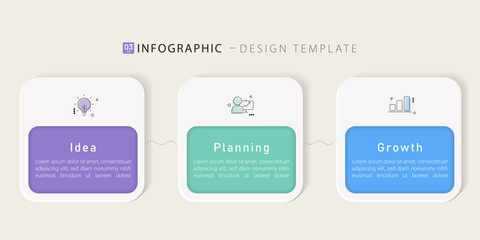 Business infographic template with 3 steps, idea planning growth, modern flat design for project strategy and corporate presentation, Infograph elements vector illustration.