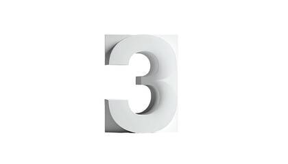 Number three, white, blocky, casts a shadow