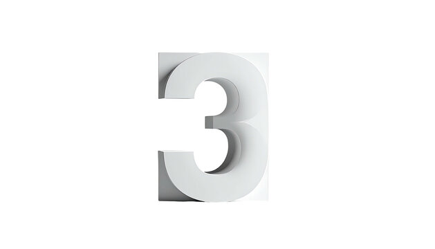 Number three, white, blocky, casts a shadow