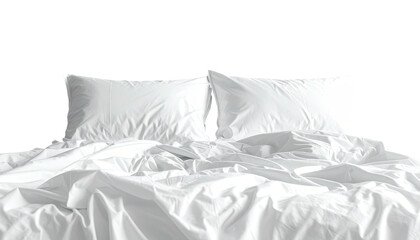 Wrinkled white bedding with two pillows