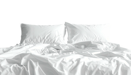 Wrinkled white bedding with two pillows