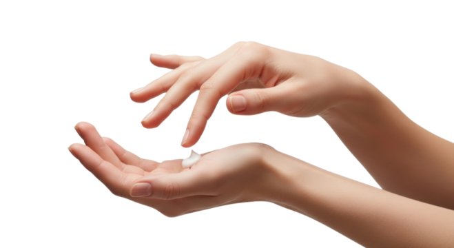 Delicate human hands gracefully gesturing in a flowing motion isolated on transparent background - Powered by Adobe