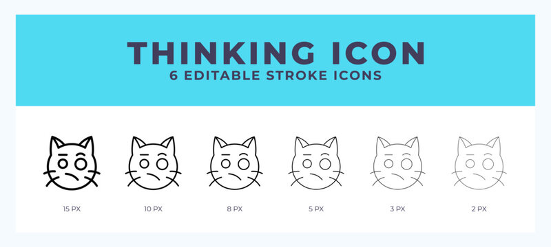 Think cat icon set with different stroke. Vector illustration with editable stroke.