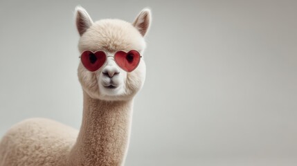 Smiling alpaca in red attire spreads joy with playful personality. Valentine's Day