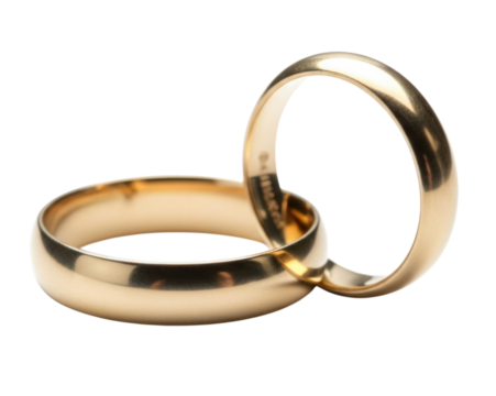 Two intertwined gold wedding rings symbolizing eternal love and commitment isolated on transparent background