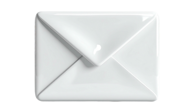 Glossy, white envelope isolated on black, clean and minimal