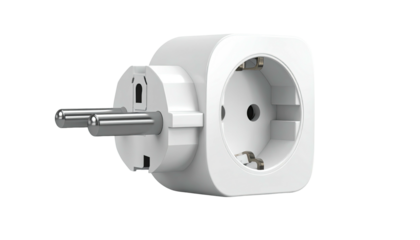 White electrical adapter with Europlug pins, isolated on black