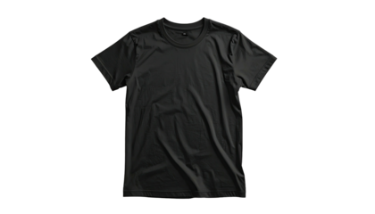 Basic dark t-shirt spread on black background, short sleeved