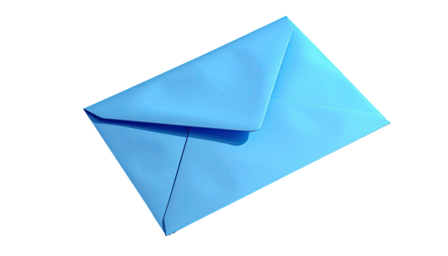 Blue, angled envelope with a simple, minimalist design