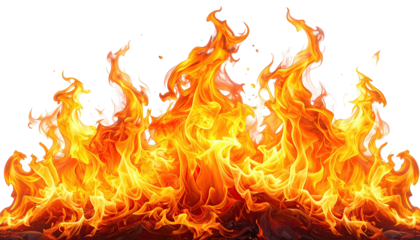 Vibrant, orange-yellow flames against a dark, transparent backdrop