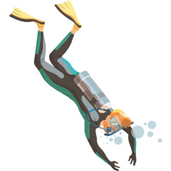 Person Diving With Scuba Gear Underwater Action Sport With Snorkel Mask And Flippers In A Dynamic Pose On A White Background