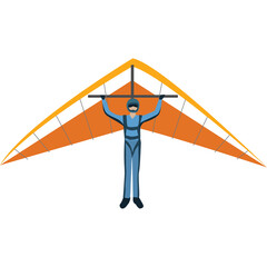Person In Blue Flight Suit And Helmet Ready For Hang Gliding With Orange Wing Against A White Background