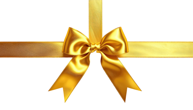 Golden satin bow with crossing ribbon