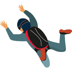 Person in Skydiving Suit With Parachute Pack Soaring Through Air With Arms Outstretched In Active Pose Isolated On White Background