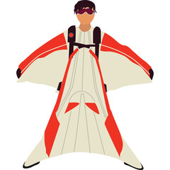 Person In White And Red Wingsuit Ready For Skydiving On Transparent Background