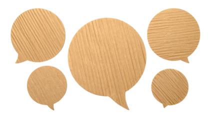 Wood grain textured speech bubbles, group of five