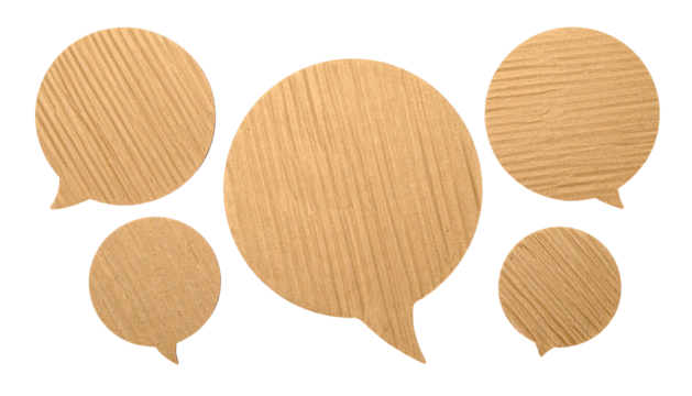 Wood grain textured speech bubbles, group of five