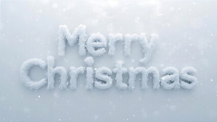 Festive Holiday Greeting: Merry Christmas Written in Snow on a Frosty Background, Snowy Christmas message with dreamy feel - perfect for holiday backgrounds